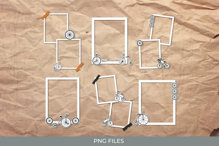 Vintage Bike Article in Newspaper Seamless Pattern Frame Set