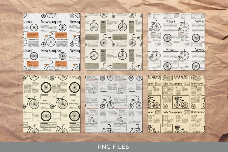 Vintage Bike Article Newspaper Seamless Pattern Paper Pack