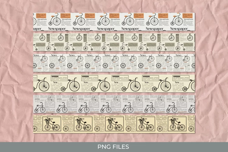 Vintage Bike Article in Newspaper Seamless Pattern Stripe