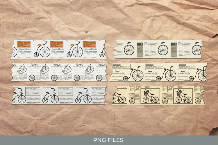 Vintage Bike Article in Newspaper Seamless Pattern Tape