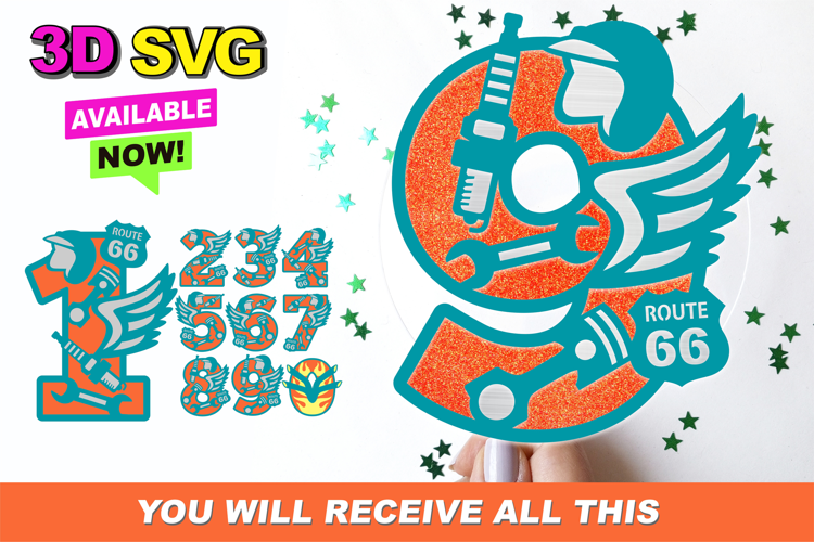Vintage Motorcycle Numbers 3D SVG