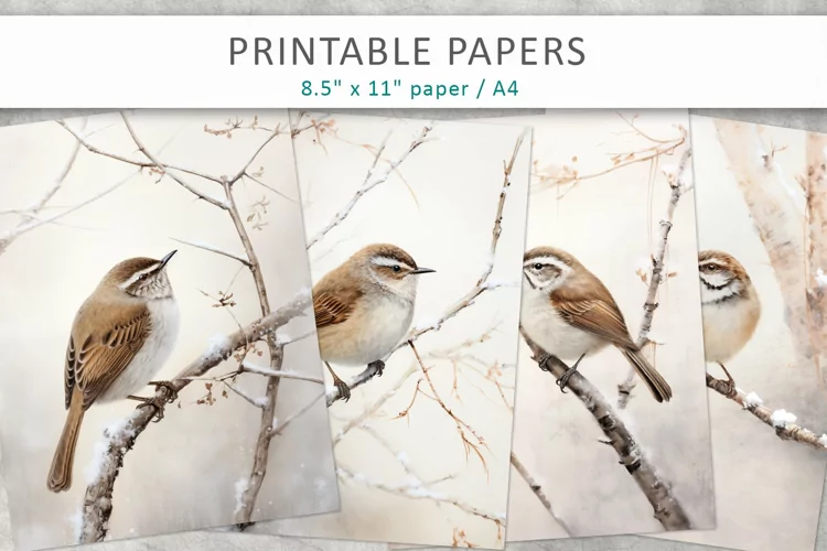 Vintage Bird Junk Journal, digital paper