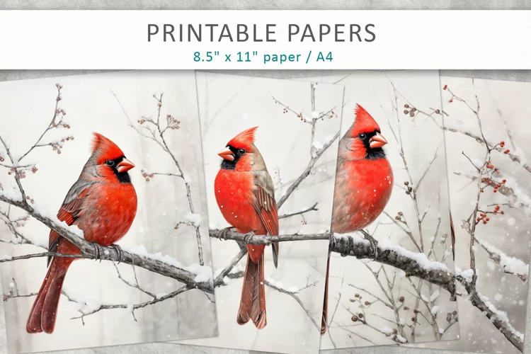Vintage Cardinal Bird Junk Journal, digital paper