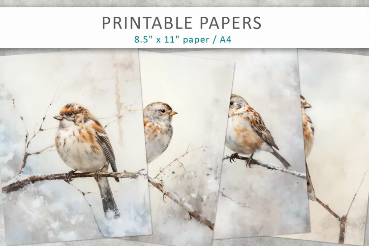 Vintage Winter Bird Junk Journal Papers