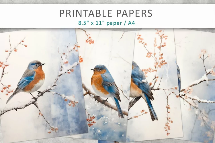 Winter Bird Junk Journal Papers
