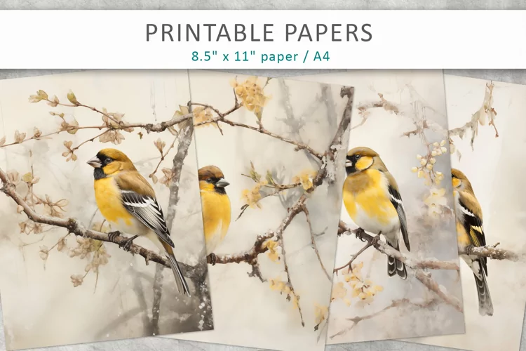 Winter Bird Junk Journal Paper, scrapbook paper