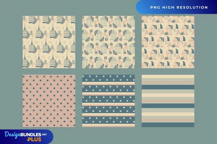 Floral Vintage Birdcage Seamless Pattern Paper Pack