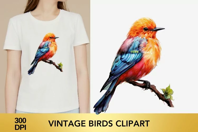 Watercolor Floral vintage Birds Clipart