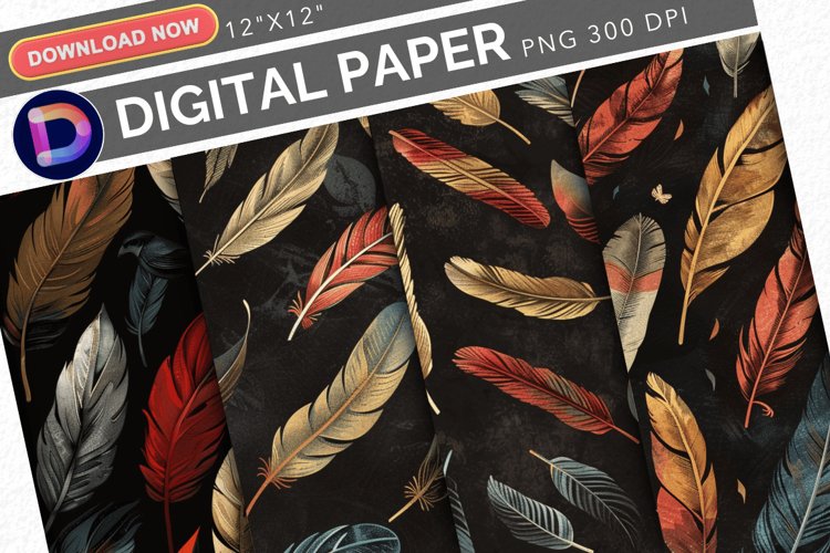Vintage Birds Feathers Digital Paper