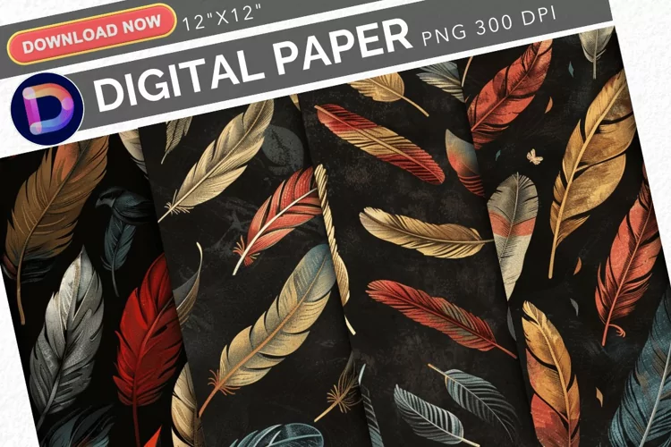 Vintage Birds Feathers Digital Paper