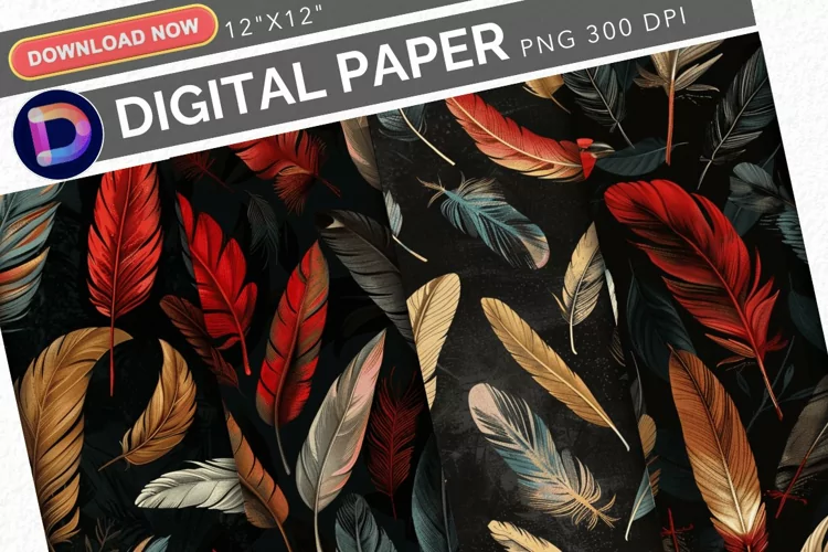 Vintage Birds Feathers Digital Paper