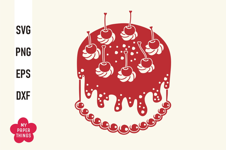 Vintage Birthday Cake With Cherries Svg Png, Retro Cake Png