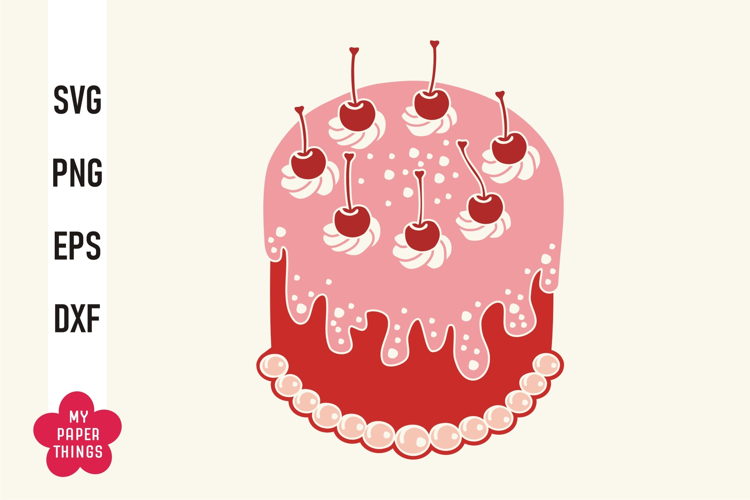 Vintage Birthday Cake With Cherries Svg Png, Retro Cake Png