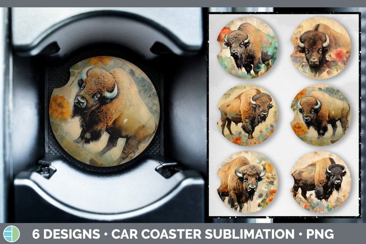Vintage Bison Car Coaster | Sublimation Coaster Designs Bund