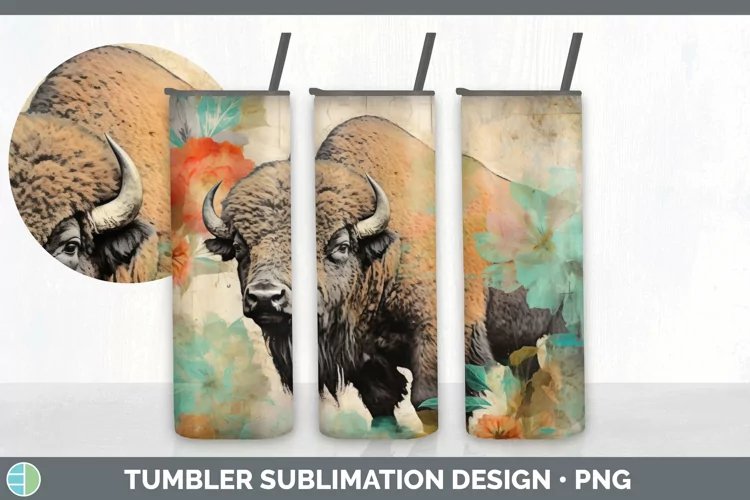 Vintage Bison Tumbler | Sublimation 20 oz Skinny Tumbler Des
