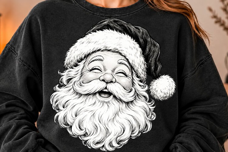 Vintage Black and White Santa Claus PNG example image 1