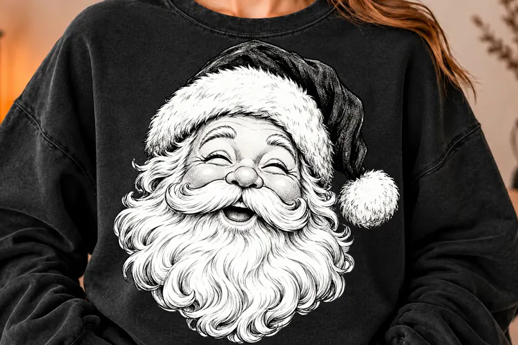 Vintage Black and White Santa Claus PNG