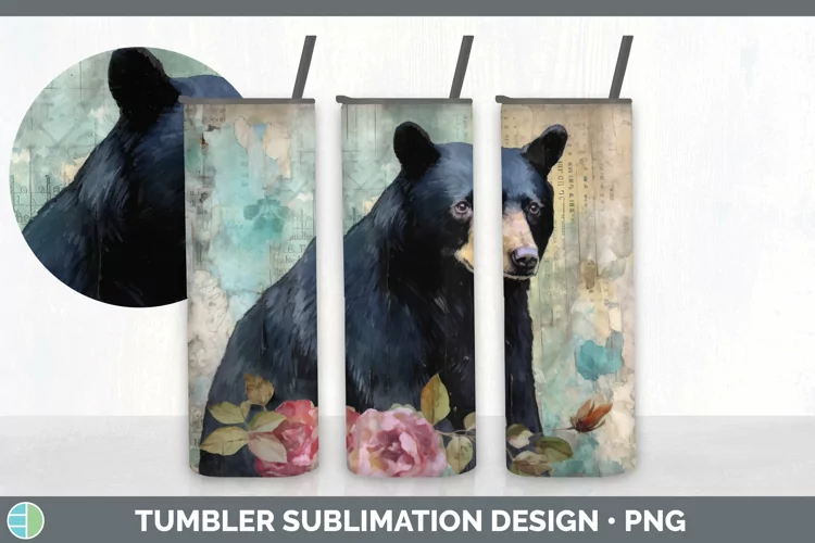 Vintage Black Bear Tumbler | Sublimation 20 oz Skinny Tumble