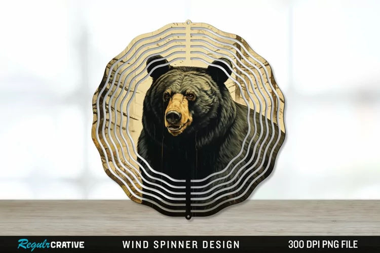 Vintage Black Bear Wind Spinner Sublimation PNG Design