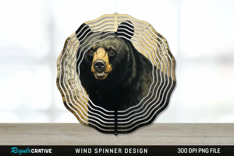 Vintage Black Bear Wind Spinner Sublimation PNG Design