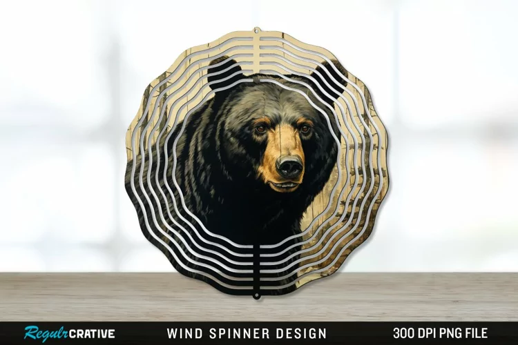 Vintage Black Bear Wind Spinner Sublimation PNG Design