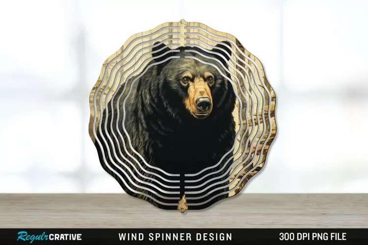 Vintage Black Bear Wind Spinner Sublimation PNG Design