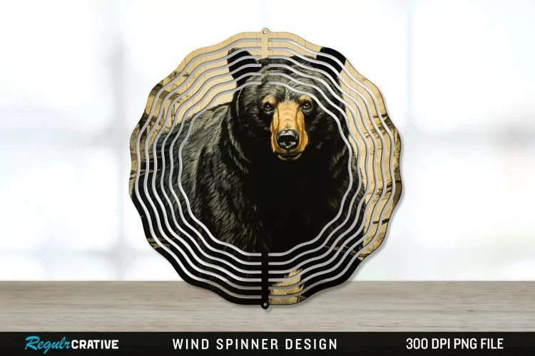 Vintage Black Bear Wind Spinner Sublimation PNG Design