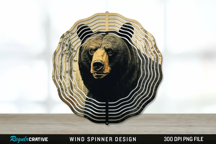 Vintage Black Bear Wind Spinner Sublimation PNG Design