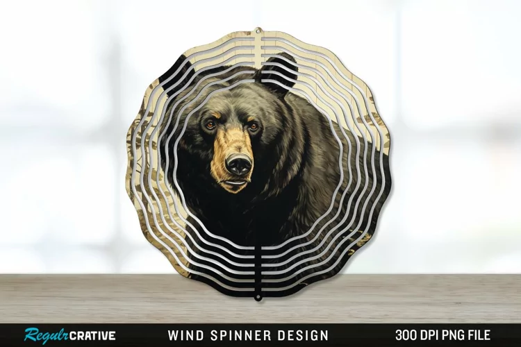 Vintage Black Bear Wind Spinner Sublimation PNG Design