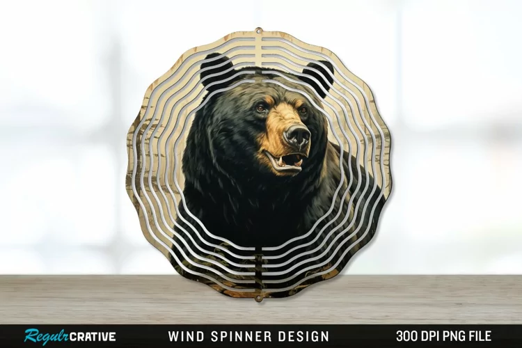 Vintage Black Bear Wind Spinner Sublimation PNG Design