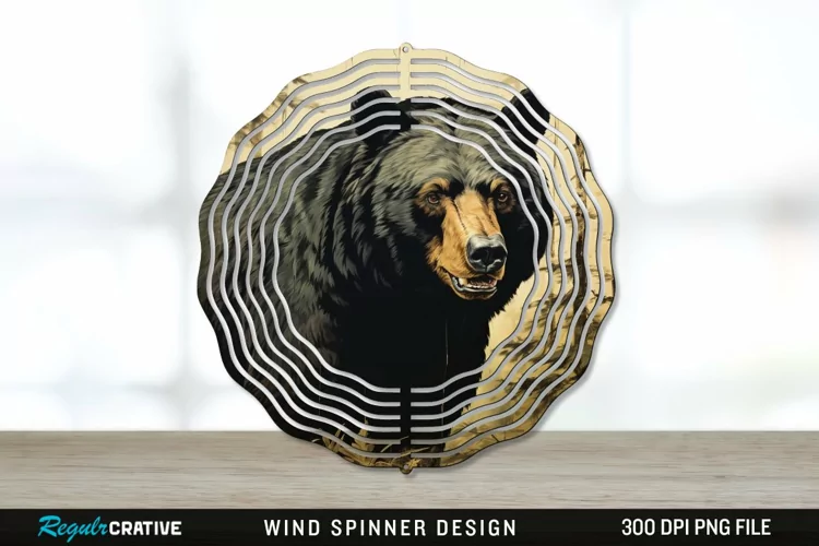 Vintage Black Bear Wind Spinner Sublimation PNG Design