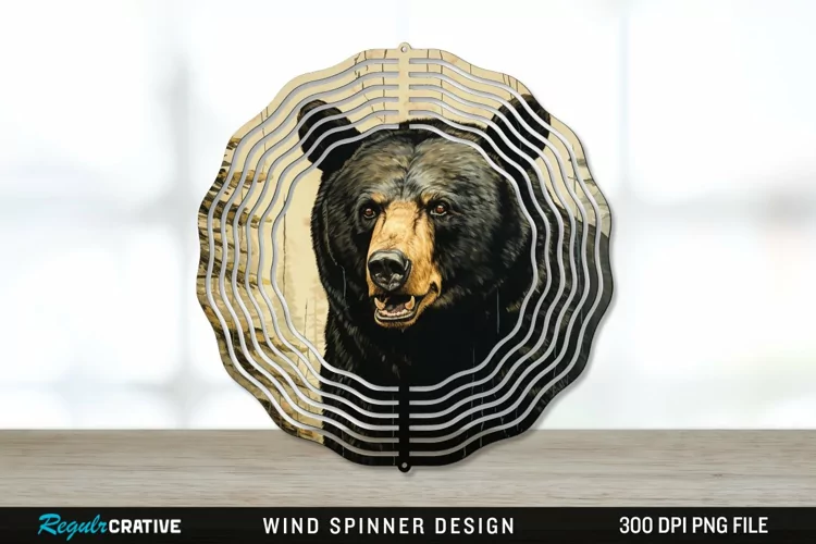 Vintage Black Bear Wind Spinner Sublimation PNG Design