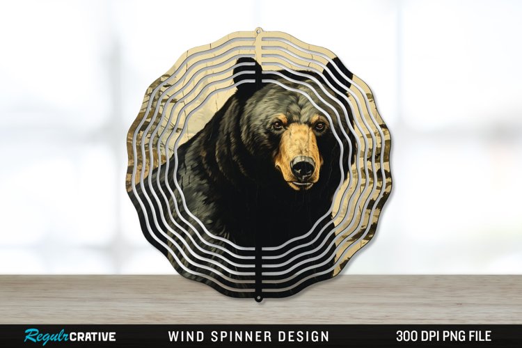 Vintage Black Bear Wind Spinner Sublimation PNG Design