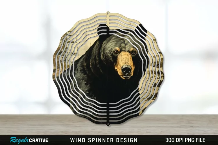 Vintage Black Bear Wind Spinner Sublimation PNG Design