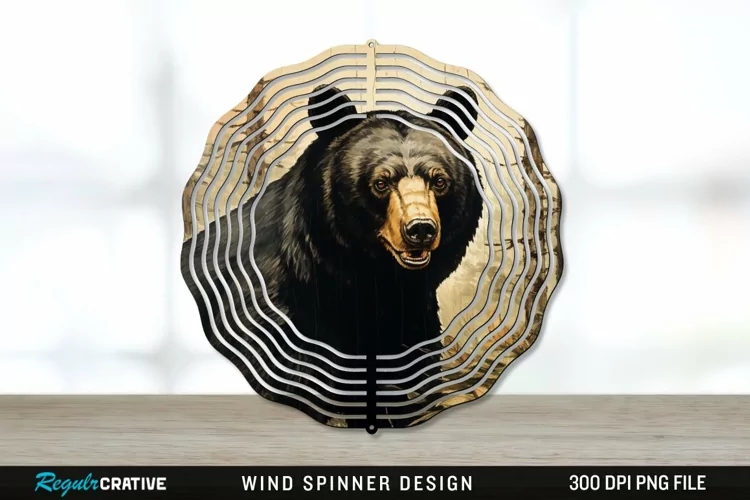 Vintage Black Bear Wind Spinner Sublimation PNG Design