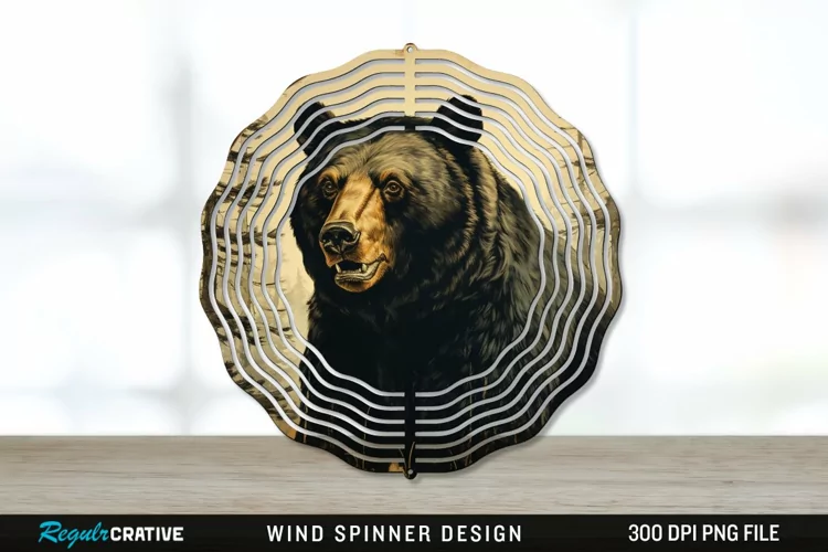 Vintage Black Bear Wind Spinner Sublimation PNG Design