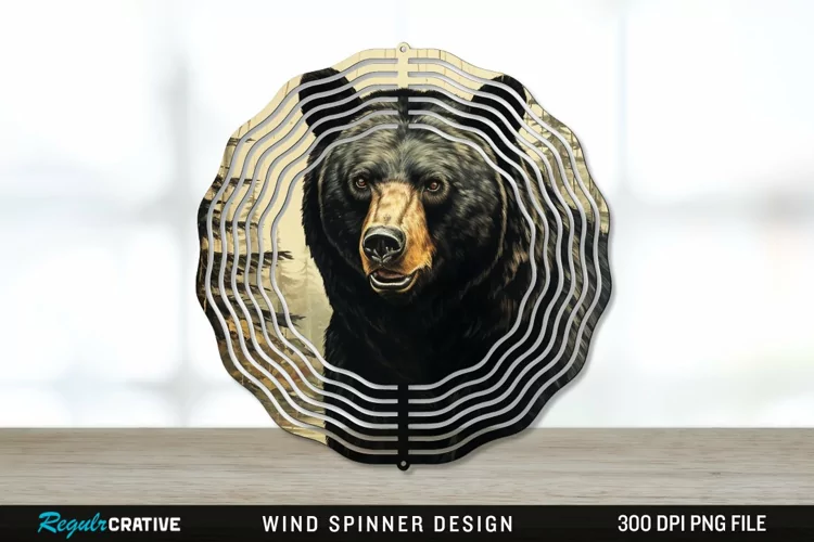 Vintage Black Bear Wind Spinner Sublimation PNG Design