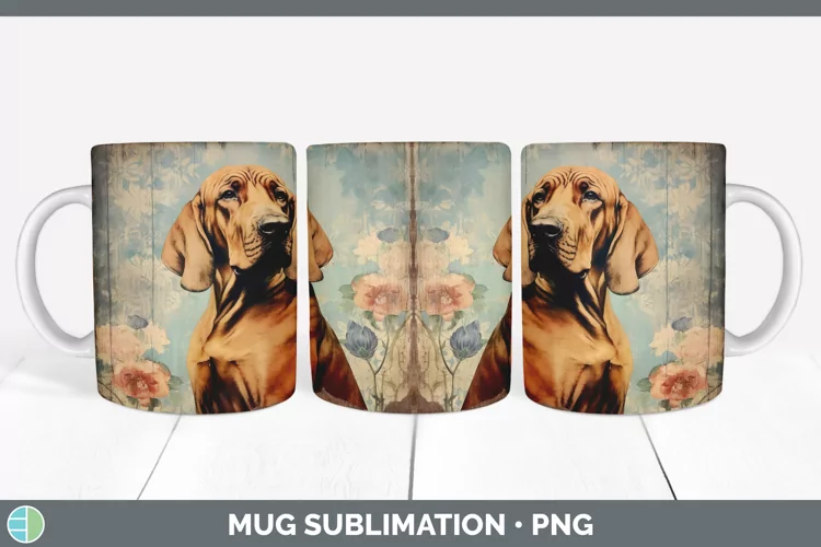 Vintage Bloodhound Dog Mug Wrap | Sublimation Coffee Cup Des