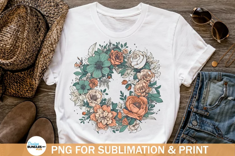 Vintage Floral Wreath PNG, Vintage Blooms Sublimation