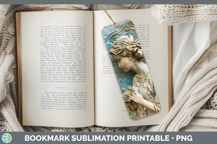Vintage Blue Christmas Angel Bookmark Sublimation Printable