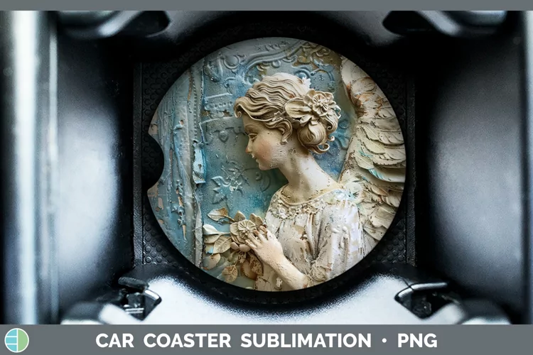 Vintage Blue Christmas Angel Car Coaster Sublimation Design