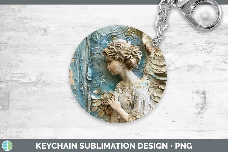 Vintage Blue Christmas Angel Keychain Sublimation Keyring De