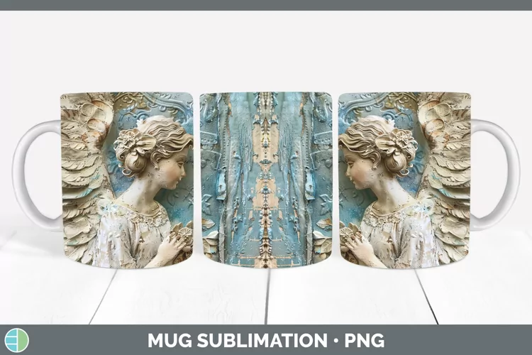 Vintage Blue Christmas Angel Mug Wrap Sublimation Coffee Cup