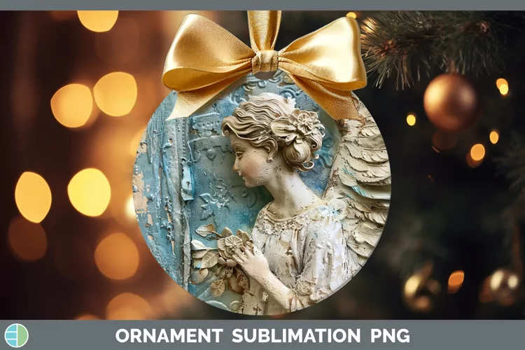 Vintage Blue Christmas Angel Ornament Sublimation Bauble Des