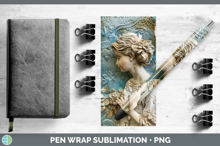 Vintage Blue Christmas Angel Pen Wrap Sublimation Pen Design