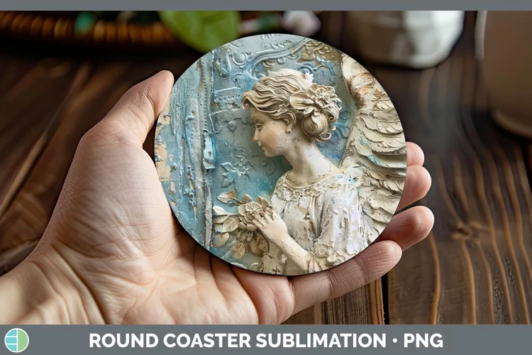 Vintage Blue Christmas Angel Round Coaster Sublimation Coast