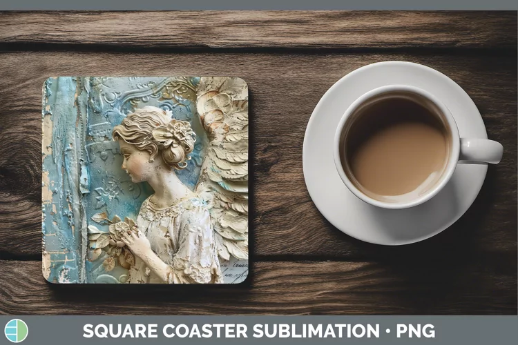 Vintage Blue Christmas Angel Square Coaster Sublimation Coas