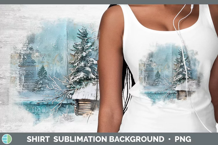 Vintage Blue Christmas Cabin Shirt Sublimation Sublimation B