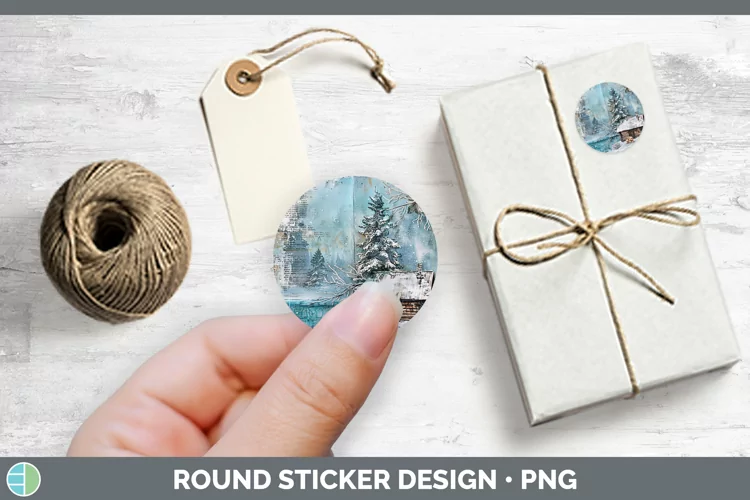 Vintage Blue Christmas Cabin Stickers | Round Labels Designs