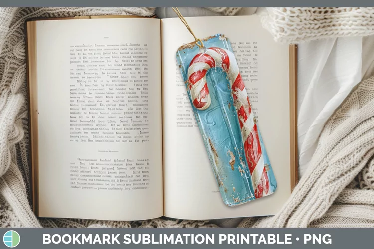 Vintage Blue Christmas Candy Cane Bookmark Sublimation Print